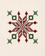 Load image into Gallery viewer, Archival study of Kasuti hand embroidery featuring a lotus geometric motif rendered through the traditional Murgi and Mente stitch techniques of Karnataka. The embroidery reveals controlled stitch cadence, layered stitch geometry, and balanced radial symmetry, reflecting the precision and continuity characteristic of historic counted hand embroidery traditions.