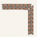 Load image into Gallery viewer, Archival Kasuti embroidery detail featuring a Swastik motif arranged as a continuous border formation through the traditional Murgi and Gavanti stitch techniques of Karnataka. The composition preserves mirrored geometric continuity, sequential stitch precision, and the quiet irregularities of prolonged hand execution, with burnt copper and dark espresso threadwork articulating the architectural rhythm of the embroidered structure.