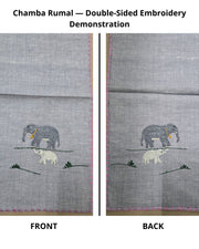 Front and reverse views of Chamba Rumal embroidery demonstrating identical double-sided stitch execution.