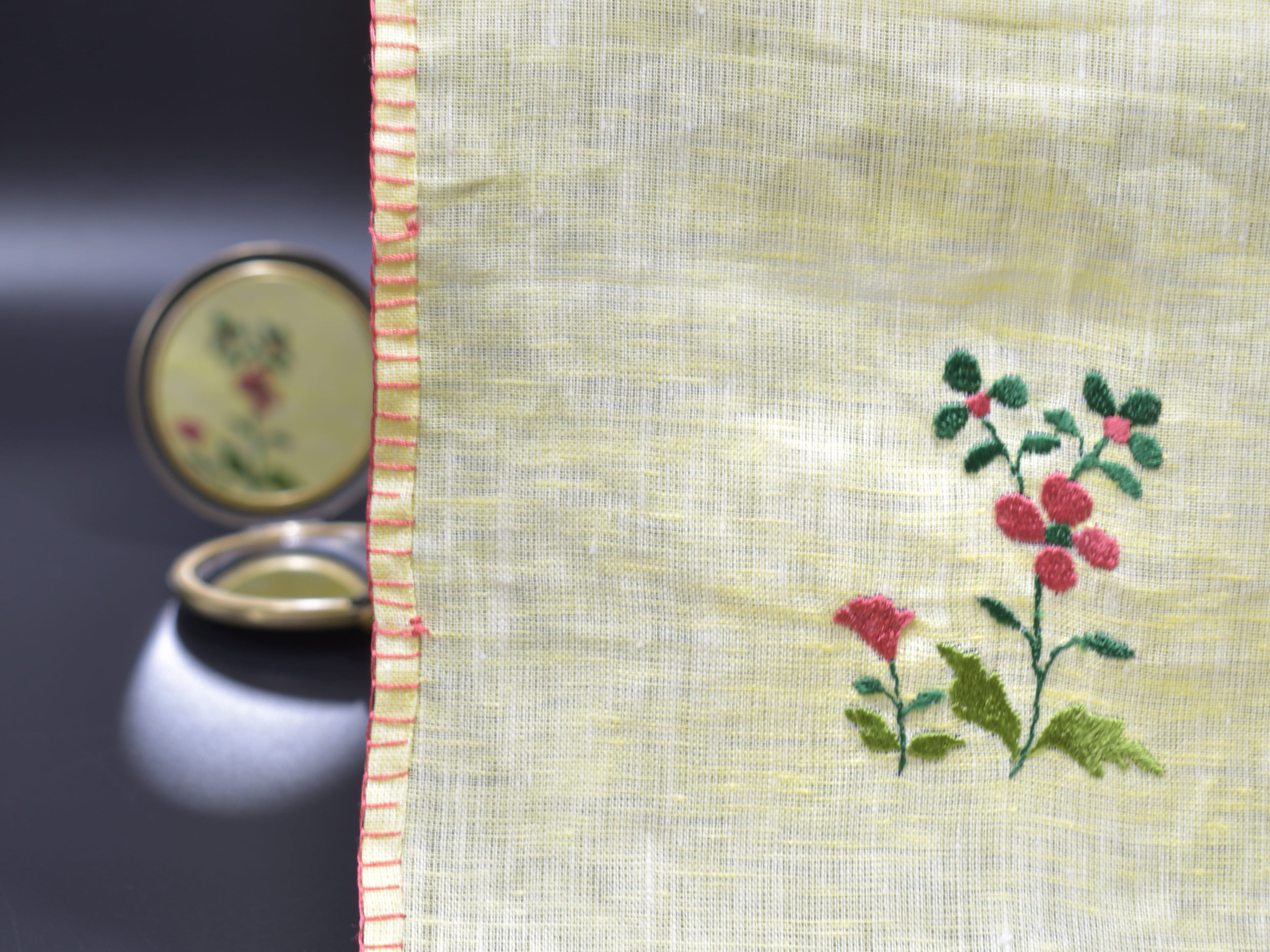 Chamba Rumal - Four Leaf Pink Flower | 100% Linen | Limited Edition