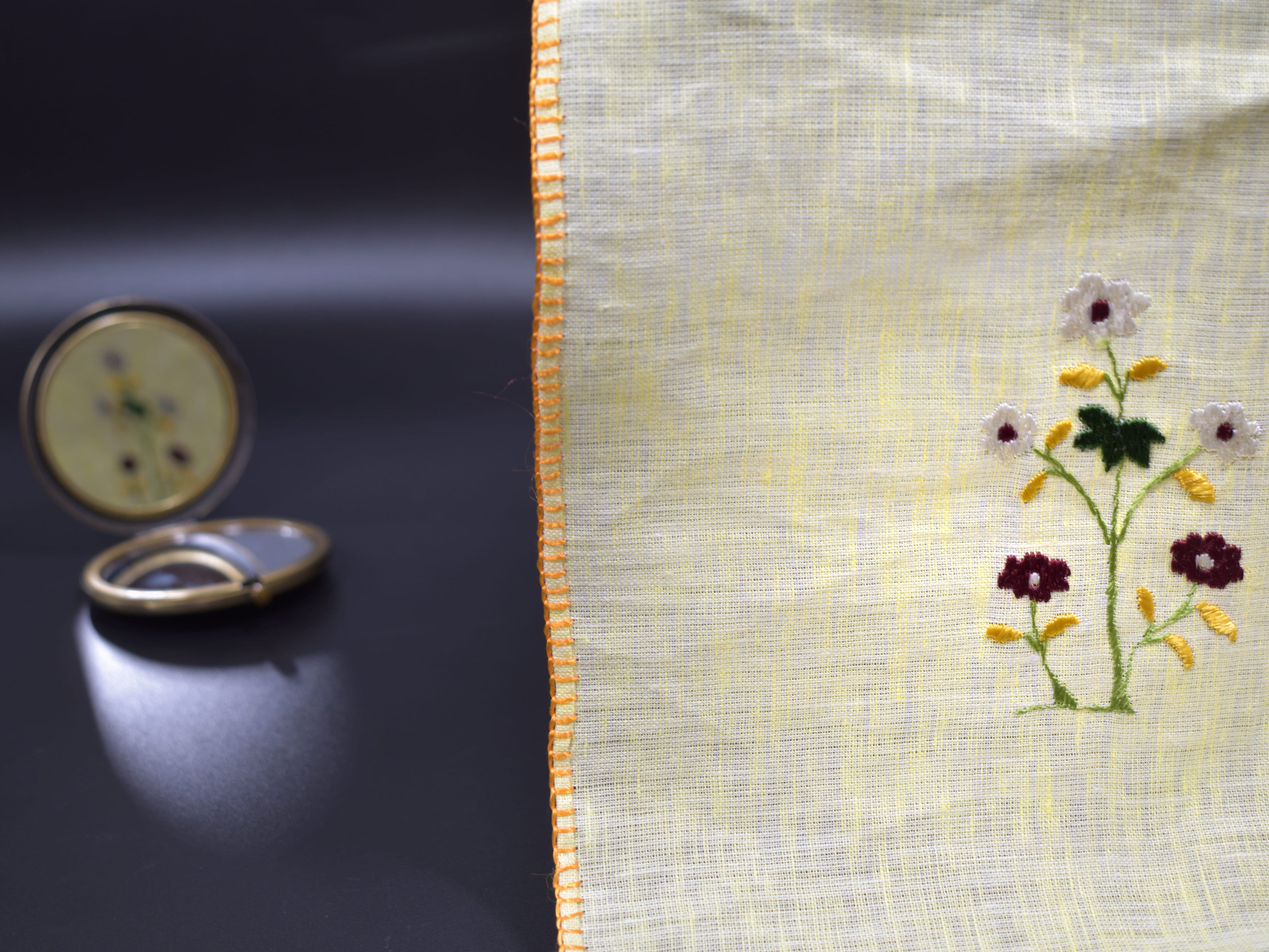 Chamba Rumal - White Daisies | 100% Linen | Limited Edition