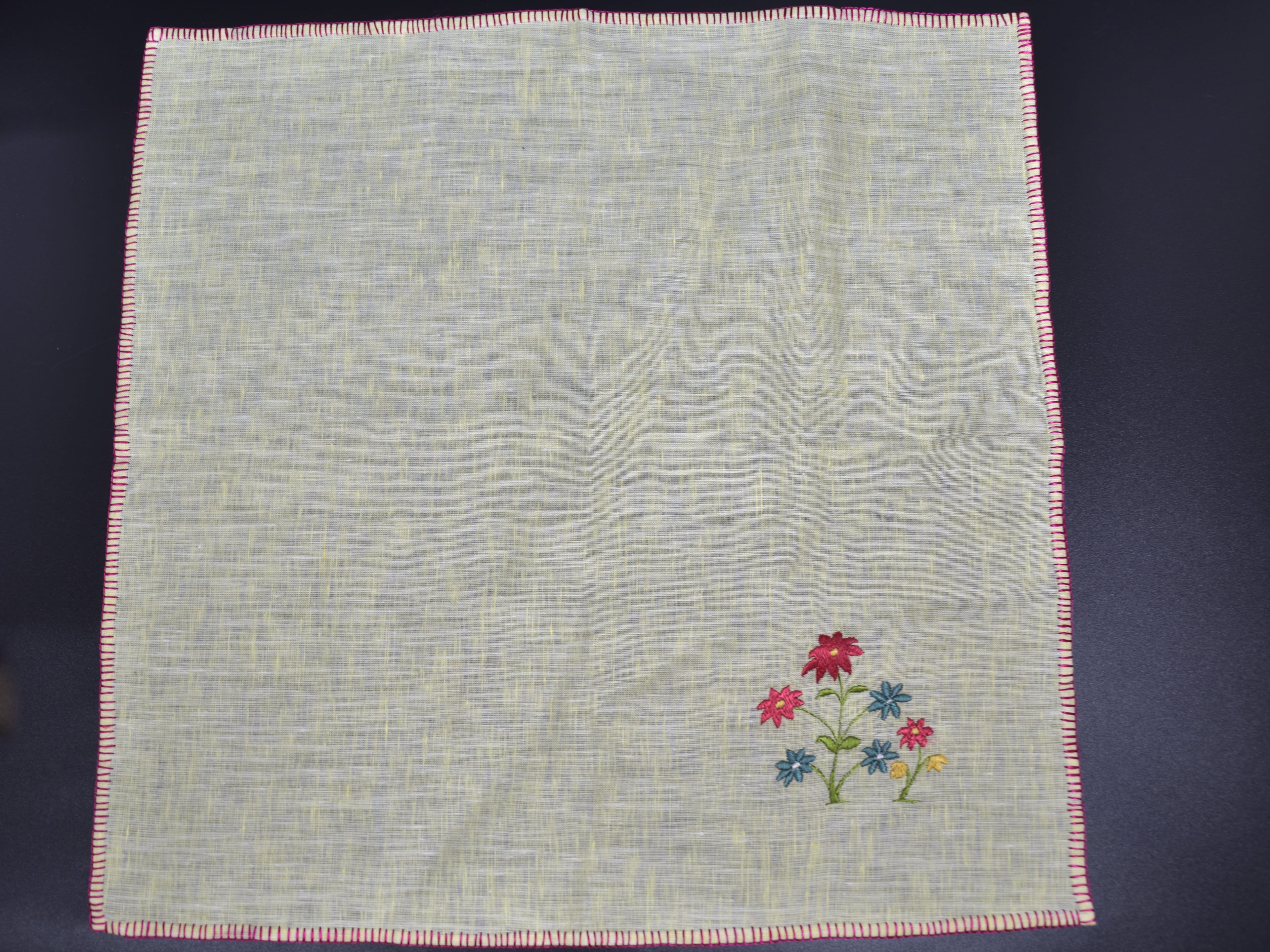 Chamba Rumal - Blue & Pink Flowers | 100% Linen | Limited Edition