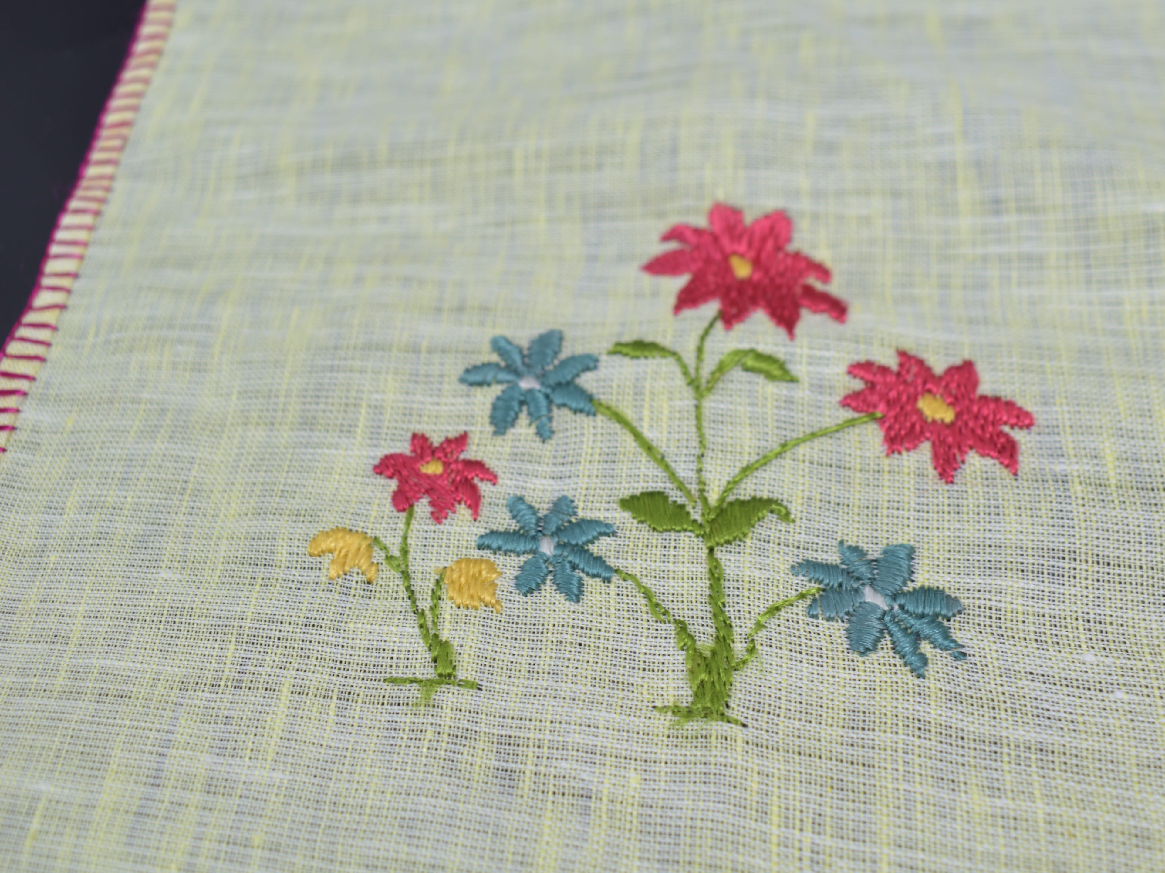 Chamba Rumal - Blue & Pink Flowers | 100% Linen | Limited Edition