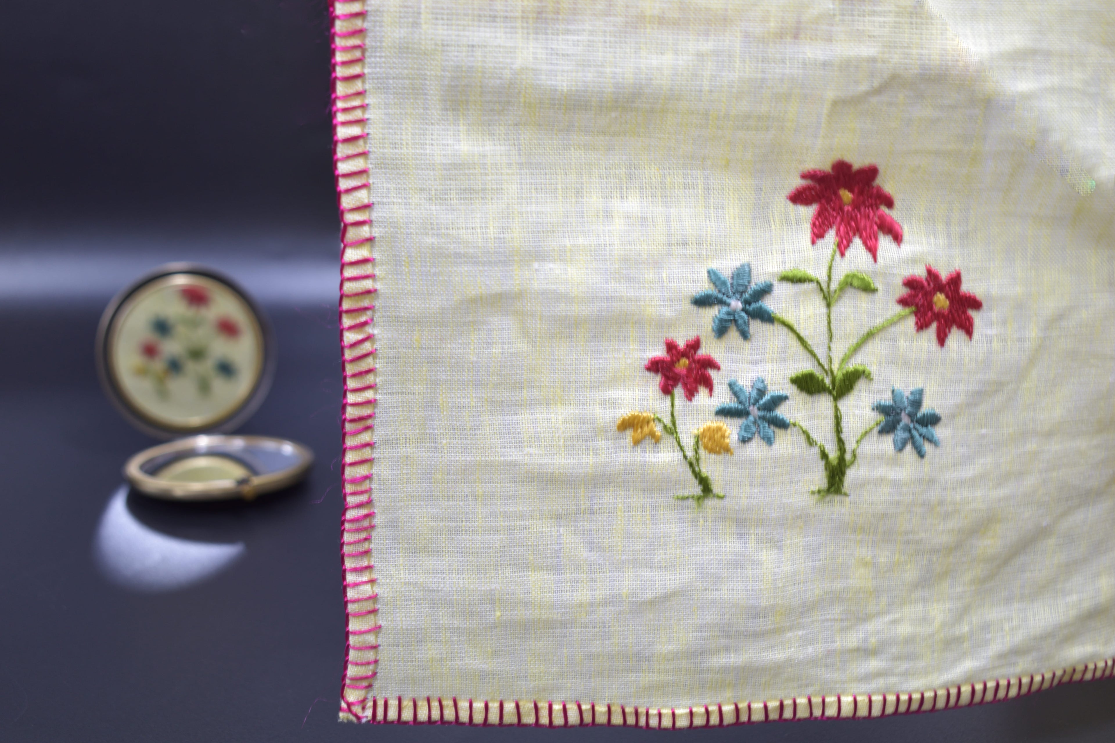 Chamba Rumal - Blue & Pink Flowers | 100% Linen | Limited Edition
