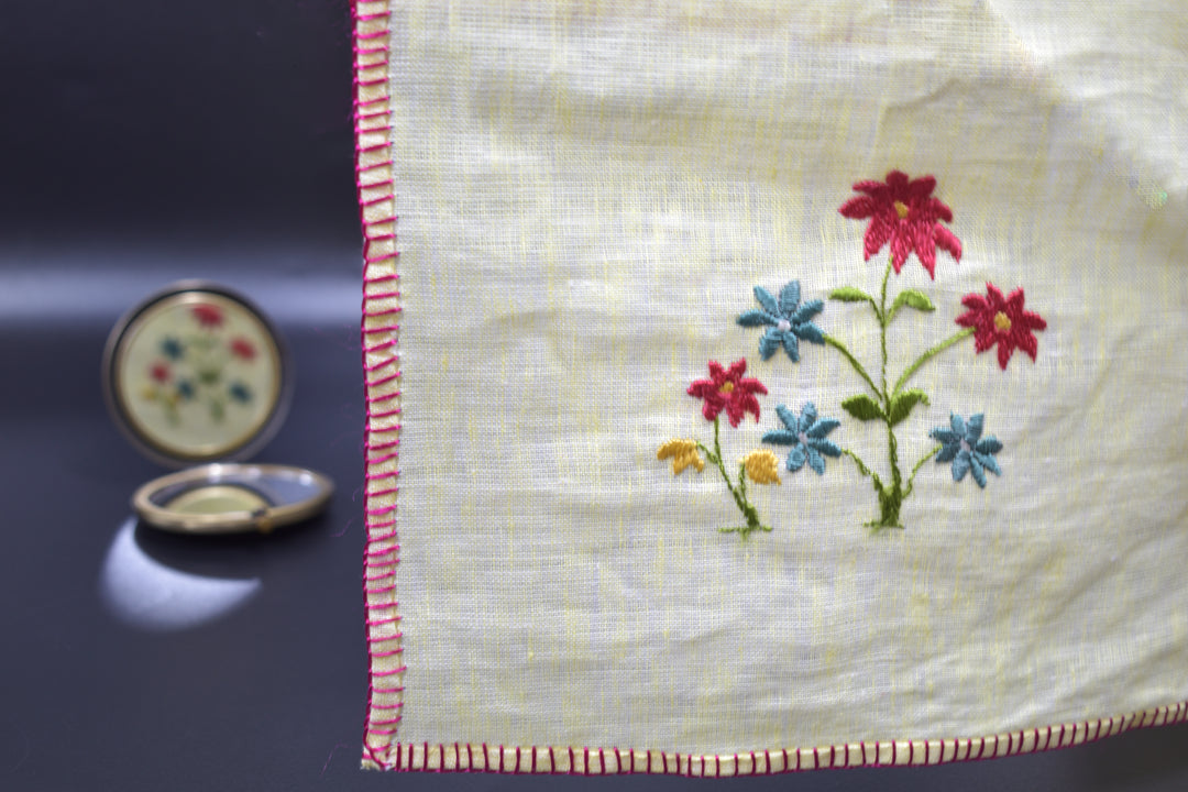 Chamba Rumal - Blue & Pink Flowers