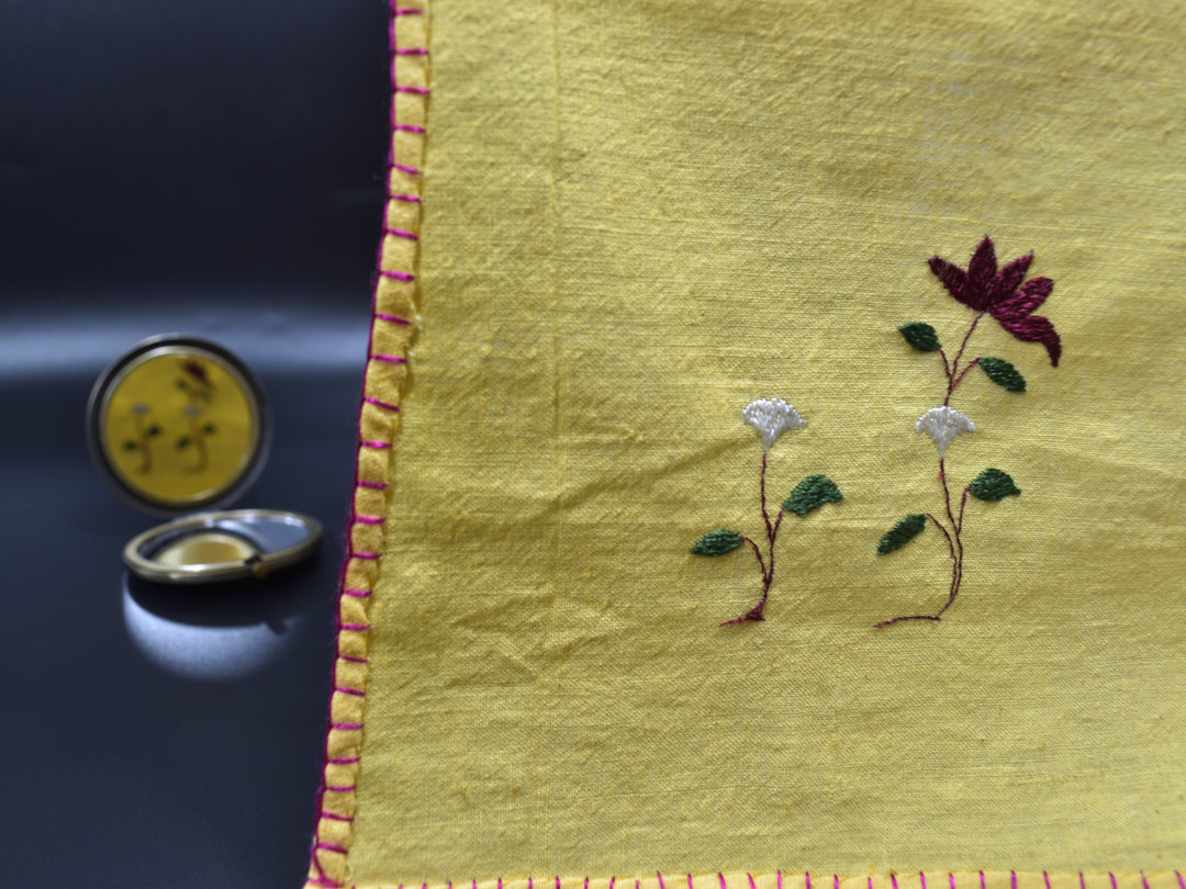 Chamba Rumal - Maroon Flower with a little bud
