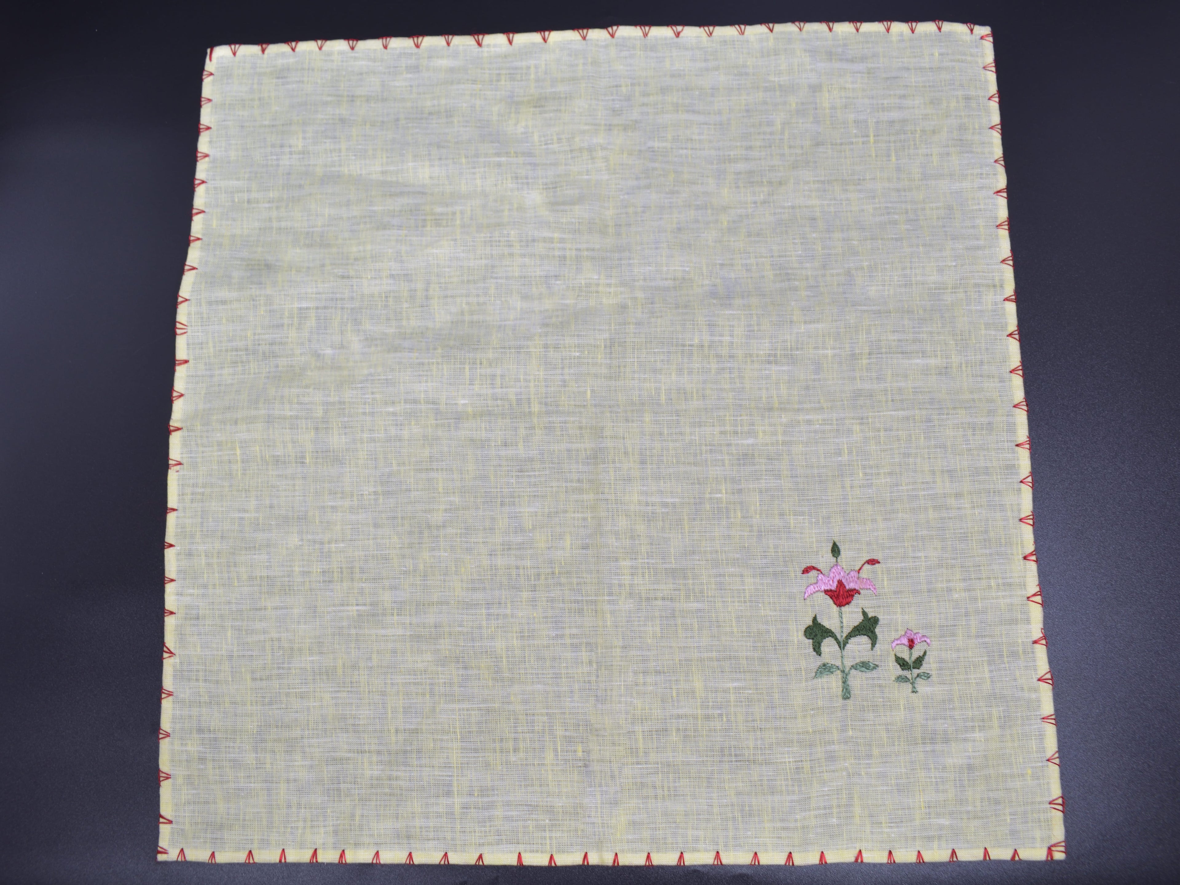 Chamba Rumal - Pink Flower | 100% Linen | Limited Edition