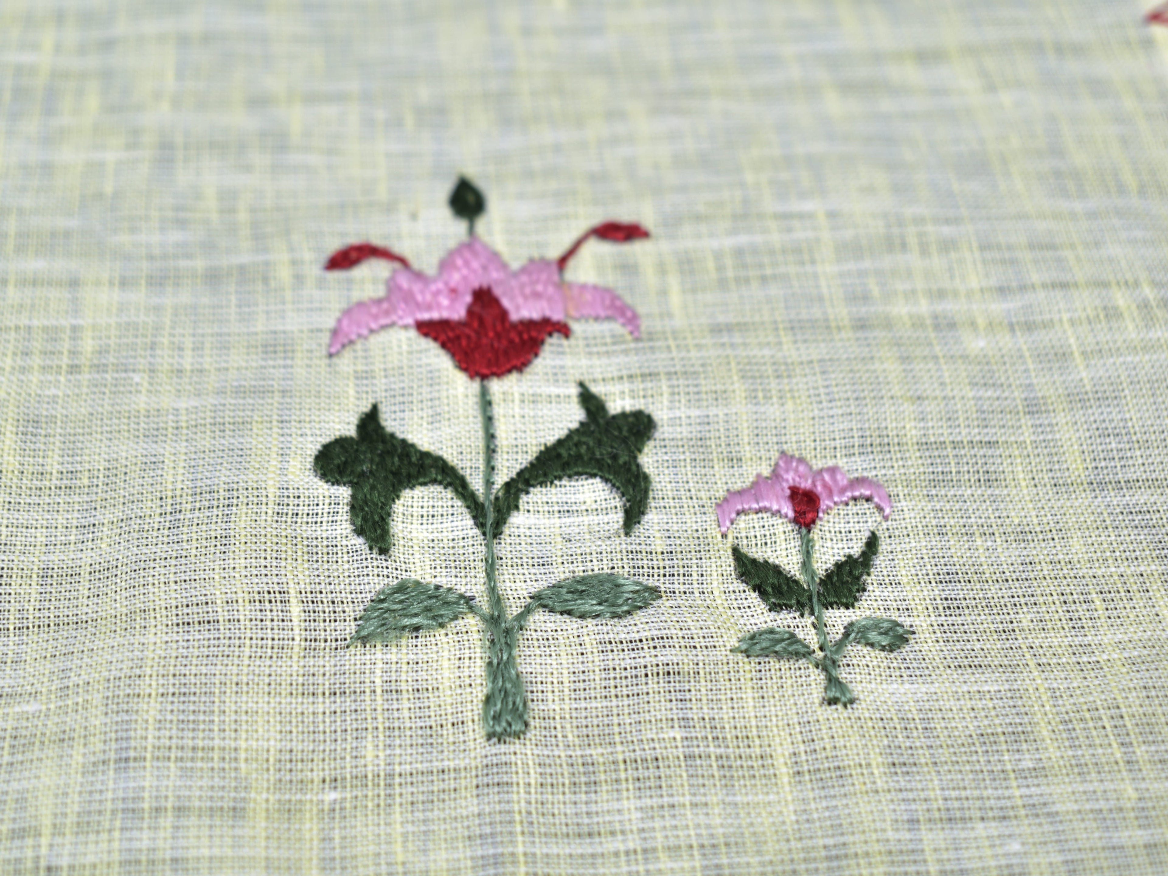 Chamba Rumal - Pink Flower | 100% Linen | Limited Edition