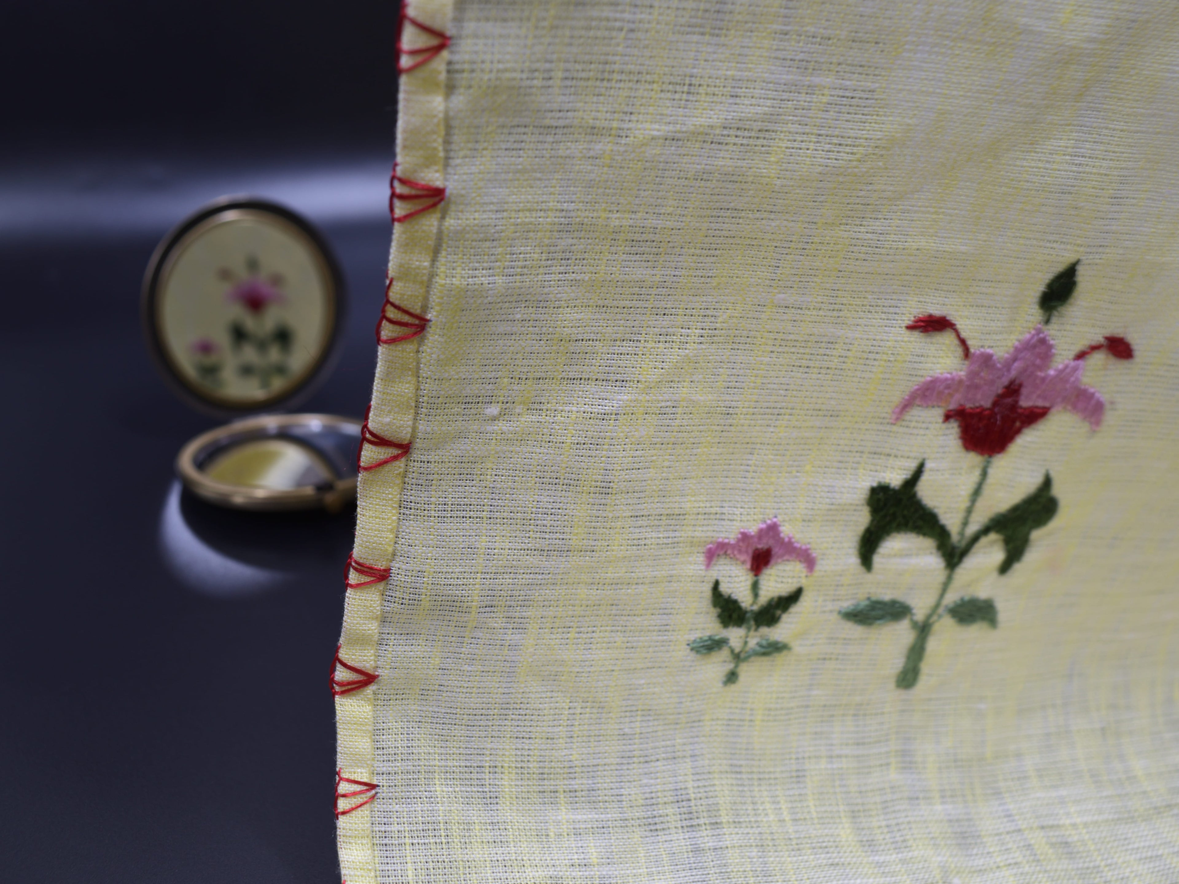 Chamba Rumal - Pink Flower | 100% Linen | Limited Edition