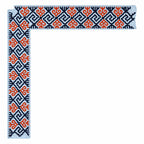 Close archival study of Kasuti hand embroidery featuring a Swastik motif rendered through the traditional Murgi and Gavanti stitch techniques of Karnataka. The border composition reveals directional symmetry, counted stitch progression, and layered geometric continuity, while ember and deep indigo threadwork emphasize the measured precision and structural clarity characteristic of historic Kasuti embroidery practice.