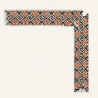 Archival Kasuti embroidery detail featuring a Swastik motif arranged as a continuous border formation through the traditional Murgi and Gavanti stitch techniques of Karnataka. The composition preserves mirrored geometric continuity, sequential stitch precision, and the quiet irregularities of prolonged hand execution, with burnt copper and dark espresso threadwork articulating the architectural rhythm of the embroidered structure.