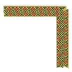 Archival detail study of Kasuti hand embroidery featuring a Swastik motif executed through the traditional Murgi and Gavanti stitch techniques of Karnataka. The interconnected border composition reveals counted geometric repetition, directional thread movement, and disciplined hand-controlled symmetry, while deep maroon and moss green embroidery threads reinforce the measured rhythm characteristic of historic Kasuti embroidery traditions.